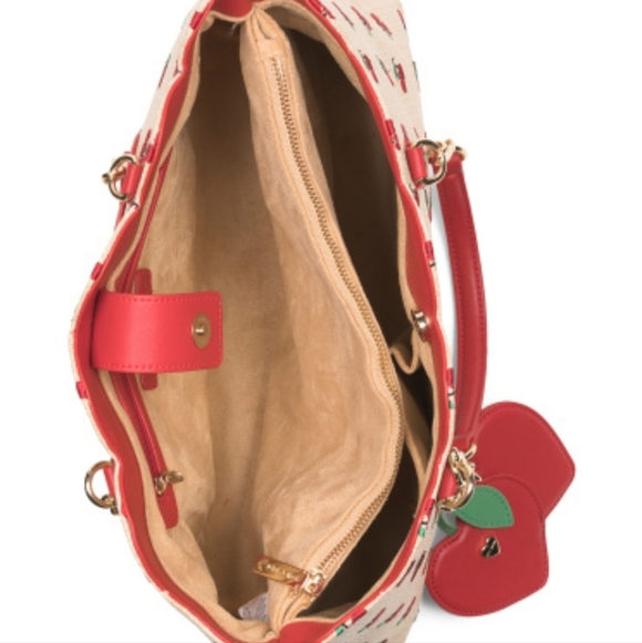 Betsey Johnson Embossed Cherry Hearts Straw Tote Bag - Picture 3 of 4